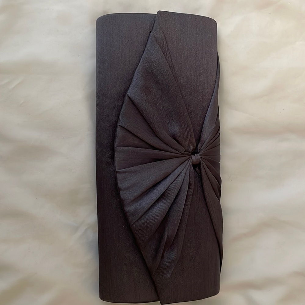 New grey evening purse. Pleated front with chain.